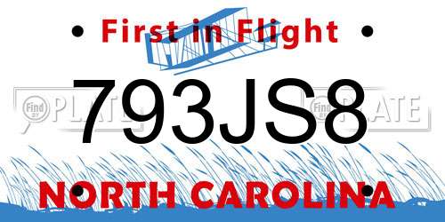 793JS8 North Carolina License Plate