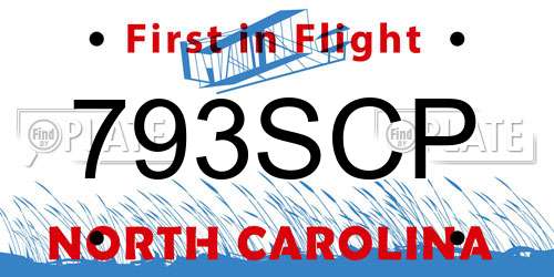 793SCP North Carolina License Plate