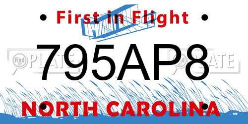 795AP8 North Carolina License Plate