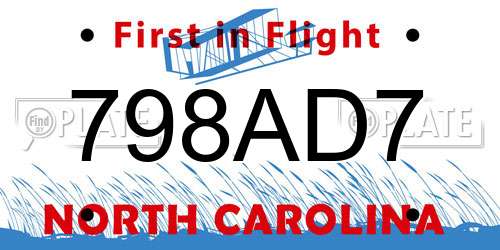 798AD7 North Carolina License Plate