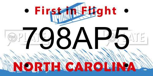 798AP5 North Carolina License Plate