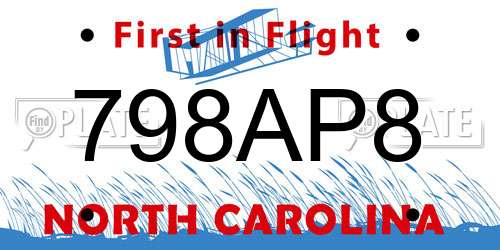 798AP8 North Carolina License Plate
