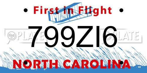 799ZI6 North Carolina License Plate