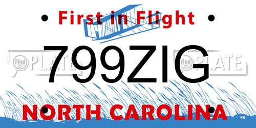 799ZIG North Carolina License Plate