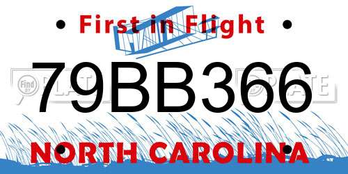 79BB366 North Carolina License Plate