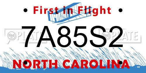 7A85S2 North Carolina License Plate