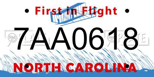 7AA0618 North Carolina License Plate