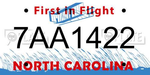 7AA1422 North Carolina License Plate