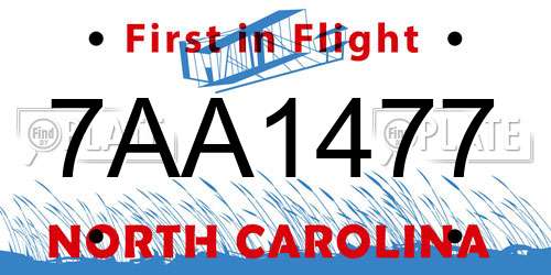 7AA1477 North Carolina License Plate