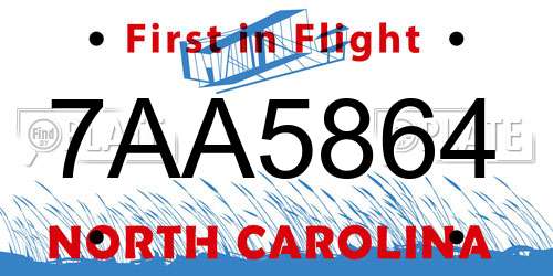 7AA5864 North Carolina License Plate
