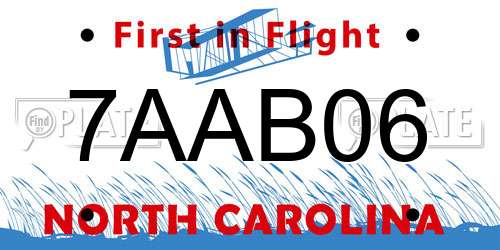 7AAB06 North Carolina License Plate