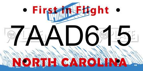 7AAD615 North Carolina License Plate