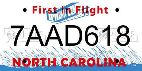 7AAD618 North Carolina License Plate