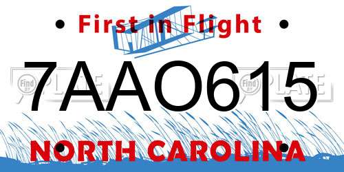 7AAO615 North Carolina License Plate