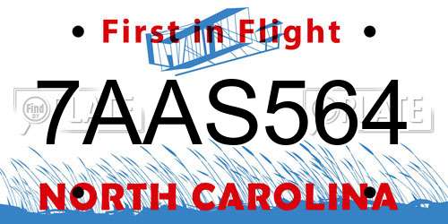 7AAS564 North Carolina License Plate