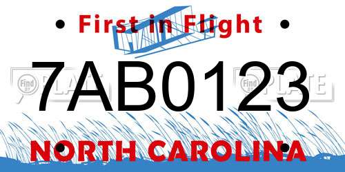 7AB0123 North Carolina License Plate