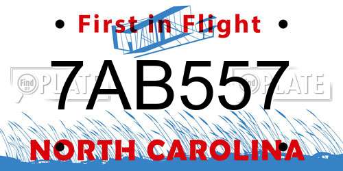 7AB557 North Carolina License Plate