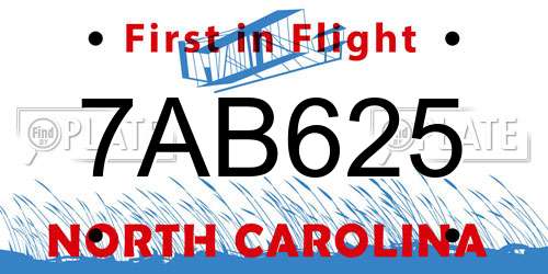7AB625 North Carolina License Plate