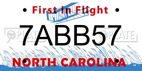 7ABB57 North Carolina License Plate