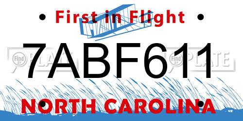 7ABF611 North Carolina License Plate