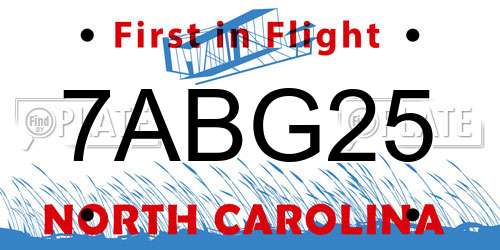 7ABG25 North Carolina License Plate