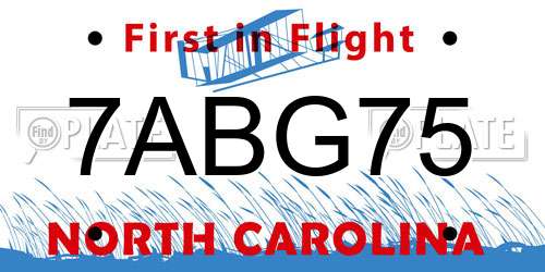 7ABG75 North Carolina License Plate