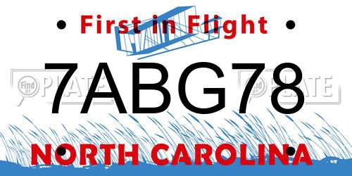 7ABG78 North Carolina License Plate