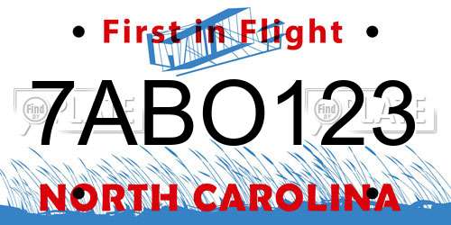 7ABO123 North Carolina License Plate