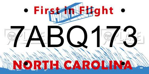 7ABQ173 North Carolina License Plate