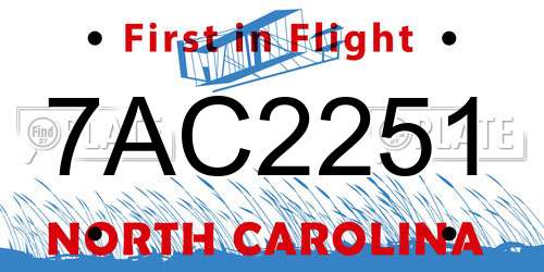 7AC2251 North Carolina License Plate