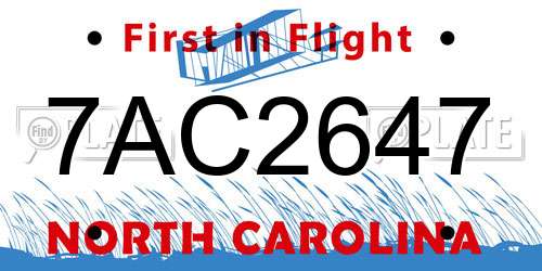 7AC2647 North Carolina License Plate