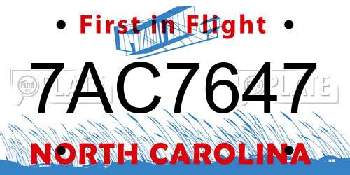 7AC7647 North Carolina License Plate