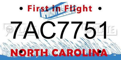 7AC7751 North Carolina License Plate