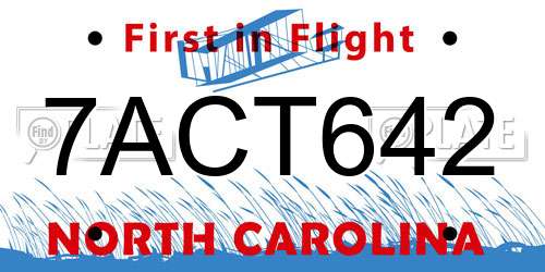 7ACT642 North Carolina License Plate