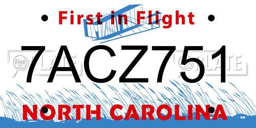 7ACZ751 North Carolina License Plate
