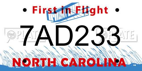 7AD233 North Carolina License Plate