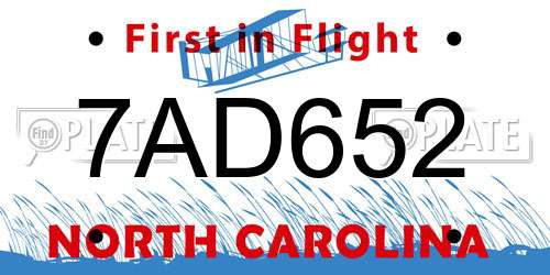 7AD652 North Carolina License Plate