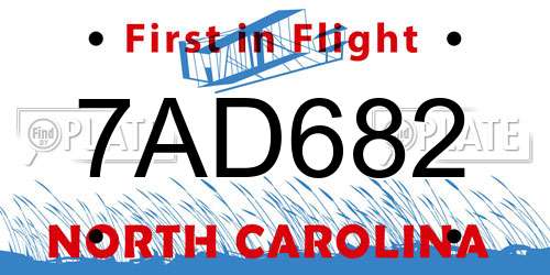 7AD682 North Carolina License Plate