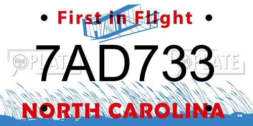 7AD733 North Carolina License Plate