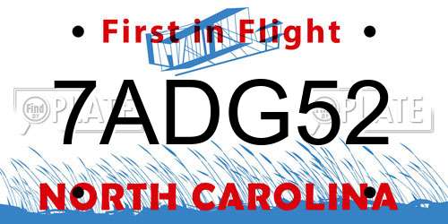 7ADG52 North Carolina License Plate