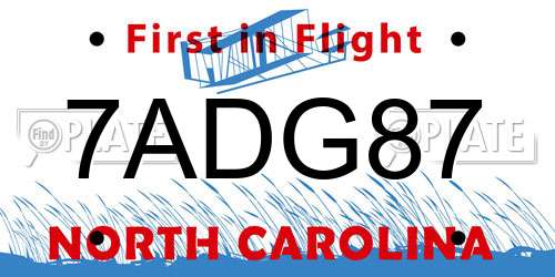7ADG87 North Carolina License Plate