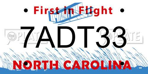 7ADT33 North Carolina License Plate