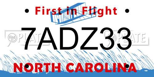 7ADZ33 North Carolina License Plate