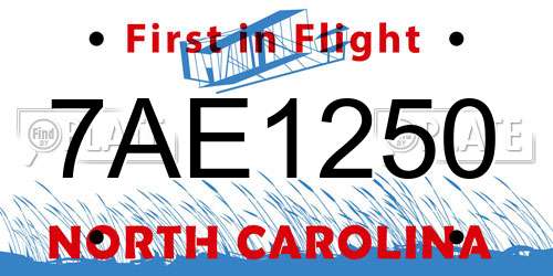 7AE1250 North Carolina License Plate