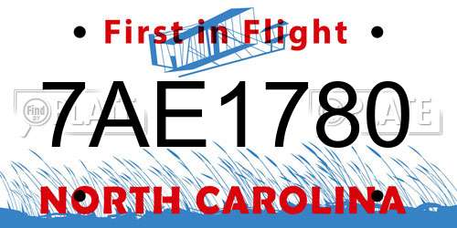 7AE1780 North Carolina License Plate