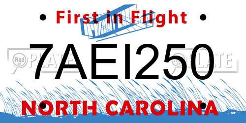 7AEI250 North Carolina License Plate