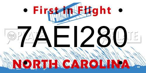 7AEI280 North Carolina License Plate