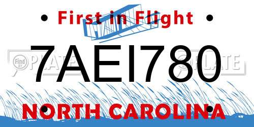 7AEI780 North Carolina License Plate