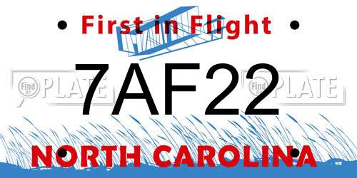 7AF22 North Carolina License Plate