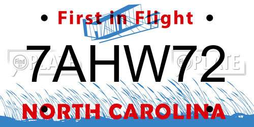 7AHW72 North Carolina License Plate